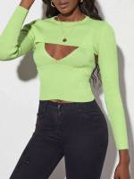  Lime Green Long Sleeve Sexy Women Knitwear 297