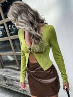  V neck Slim Fit Lime Green Women Tops 369