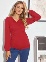 Casual Maroon Long Sleeve Plain Baby  Mom 6651