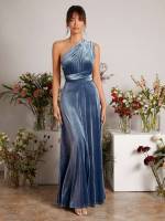 Ruched One Shoulder Sleeveless Wedding  Special 8007