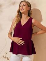 Regular V neck Plain Maternity Tank  Camis 2657