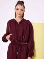 Hooded Plain Maroon Women Active Tops 7008