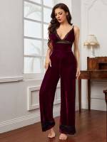  Maroon Spaghetti Strap Women Sleepwear 704