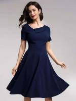 Vintage Sleeveless V neck Plain Women Dresses 4830