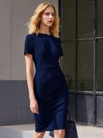 Knee Length Plain Short Sleeve Regular Fit Women Dresses 4386