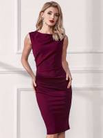 Slim Fit Maroon Elegant Knee Length Women Clothing 6410