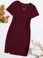 Round Neck Split Slim Fit Women Dresses 796