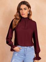 Stand Collar Regular Regular Fit Elegant Women Blouses 952