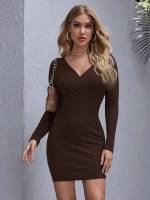 Wrap Mini Plain Slim Fit Women Dresses 3721