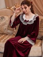 Bow Long Sleeve Maroon Women Sleep  Lounge 4851