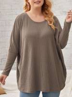 Long Casual Round Neck Maroon Women Plus Clothing 6698