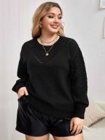  Casual Plain Round Neck Plus Size Sweaters 7704