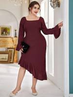 Asymmetrical Long Plain Regular Fit Plus Size Dresses 9379