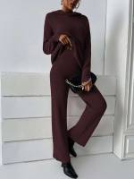 Maroon Casual Hooded Plain Women Sweater Co-ords 1027