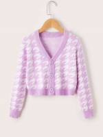 Houndstooth Button Front Mauve Purple Crop Kids Clothing 3071