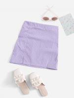 Gingham Split Preppy Girls Bottoms 723