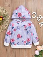 Contrast Binding Long Sleeve Hooded Regular Fit Toddler Girls Clothing 872