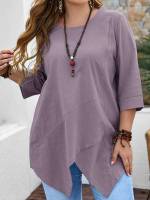 Long Casual Round Neck Plus Size Tops 7444