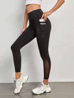 Plain Contrast Mesh  Women Activewear 2532