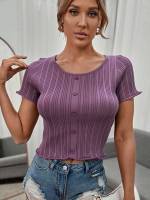 Plain Mauve Purple Casual Slim Fit Women Knit Tops 953