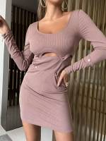 Cut Out Regular Fit Mauve Purple Plain Women Clothing 9330