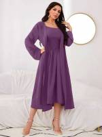 Square Neck Mauve Purple Elegant Women Clothing 452