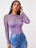 Slim Fit Long Sleeve Mauve Purple Women Tops, Blouses  Tee 2579