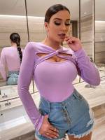 Criss Cross Mauve Purple Casual Slim Fit Women Tops, Blouses  Tee 6563