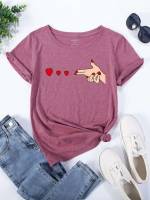  Short Sleeve Casual Round Neck Women T-Shirts 9305