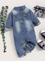 Medium Wash Long Sleeve Button Collar Baby  Mom 9874