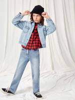  Preppy Button Plain Boys Denim Jackets  Coats 989