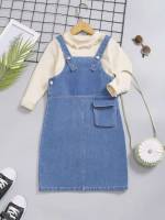 Regular Fit Plain Medium Wash Preppy Kids Clothing 8687