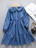 Frill Medium Wash Plain Cute Kids Clothing 2885