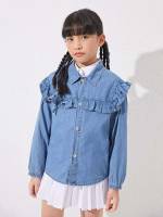 Collar Cute Regular Girls Denim Jackets  Coats 932