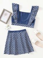  Medium Wash  Girls Denim Two-piece Outfits 462