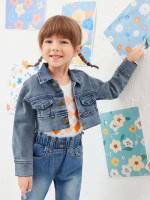 Pocket Collar Casual Toddler Girls Clothing 7035