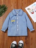 Embroidery Medium Wash Floral Collar Kids Clothing 9723