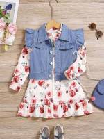 Cute Collar Floral Toddler Girls Clothing 4000