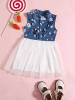 Ruffle Casual Floral Round Neck Kids Clothing 830