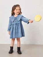 Button Peter Pan Collar Plain Long Sleeve Toddler Girls Clothing 8382