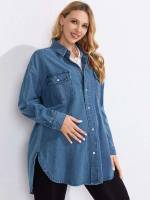  Medium Wash Long Sleeve Regular Fit Maternity Denim 3571