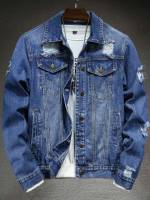 Collar Button Long Sleeve Plain Men Denim Jackets 515