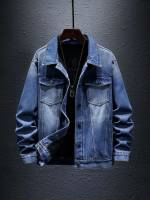 Regular Fit Collar Medium Wash Casual Men Denim Jackets 7127