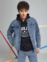 Regular Fit Hooded Regular Men Denim Jackets 4692