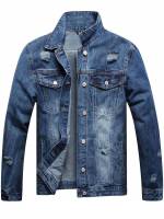  Casual Medium Wash Regular Men Denim Jackets 1789