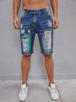 Ripped Medium Wash Regular Fit Men Denim Shorts 253