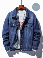 Long Sleeve Plain Pocket Regular Fit Men Denim Jackets 1501