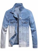 Medium Wash Casual Regular Ombre Men Denim Jackets 5727