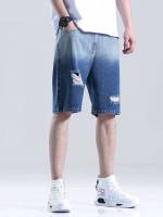 Medium Wash Ombre Ripped Men Denim Shorts 6056