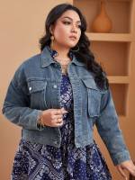 Plain Long Sleeve Casual Regular Fit Plus Size Denim 2188